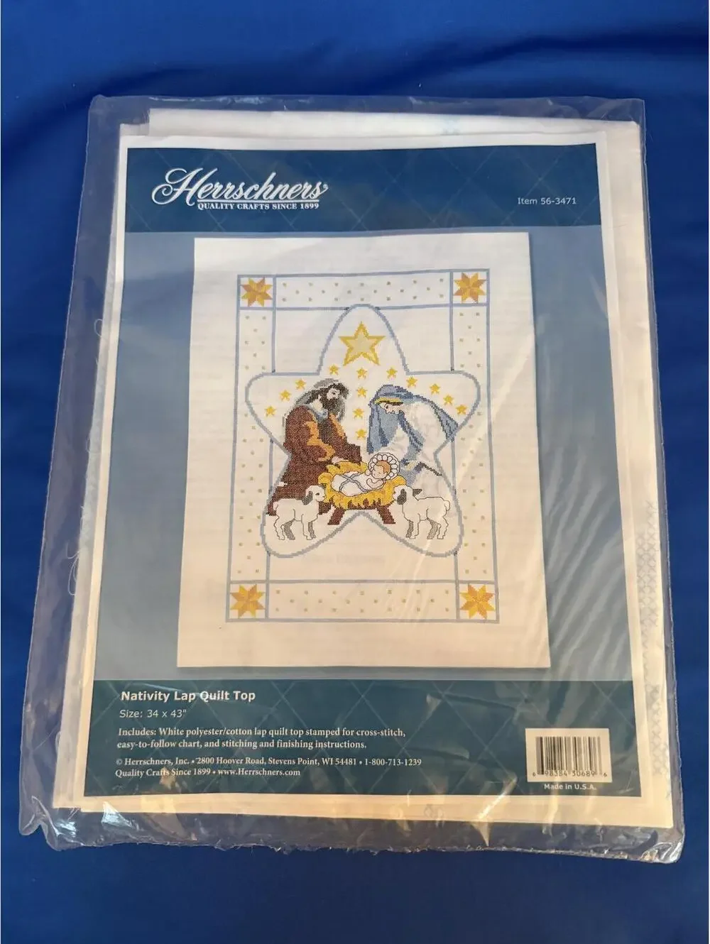 Herrschners Nativity Lap Quilt Top Stamped Cross-stitch Kit